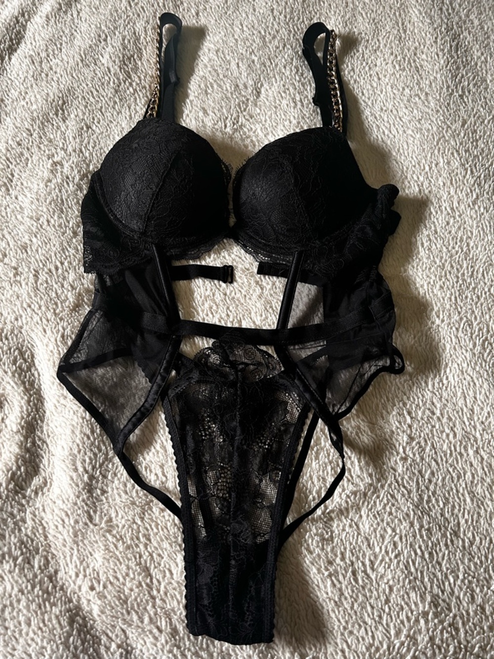 Victoria's Secret Black Lace Strappy Teddy Bodysuit